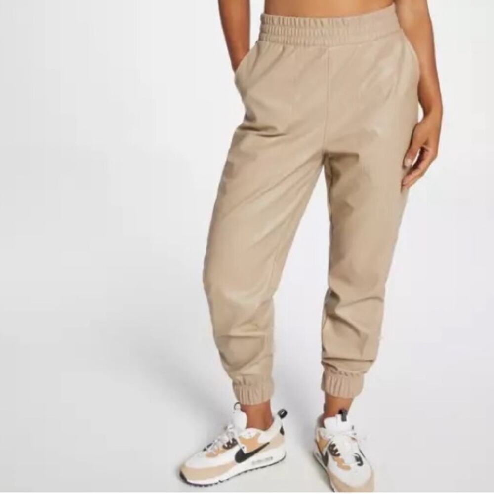 NEW Calia Ath-Leather High Rise Jogger Neutral Taupe L
